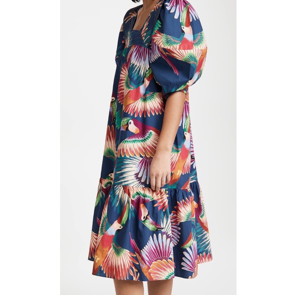 Farm Rio Navy Toucan Puff-Sleeve Midi Dress - Picture 6 of 16